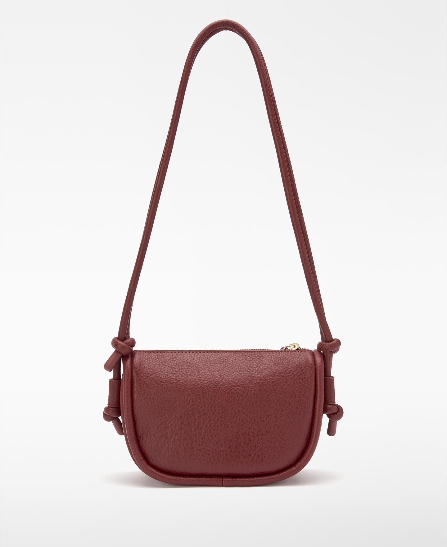 Mala a Tiracolo Pequena Luna com Textura de Grão com Fecho Zip Grená-2