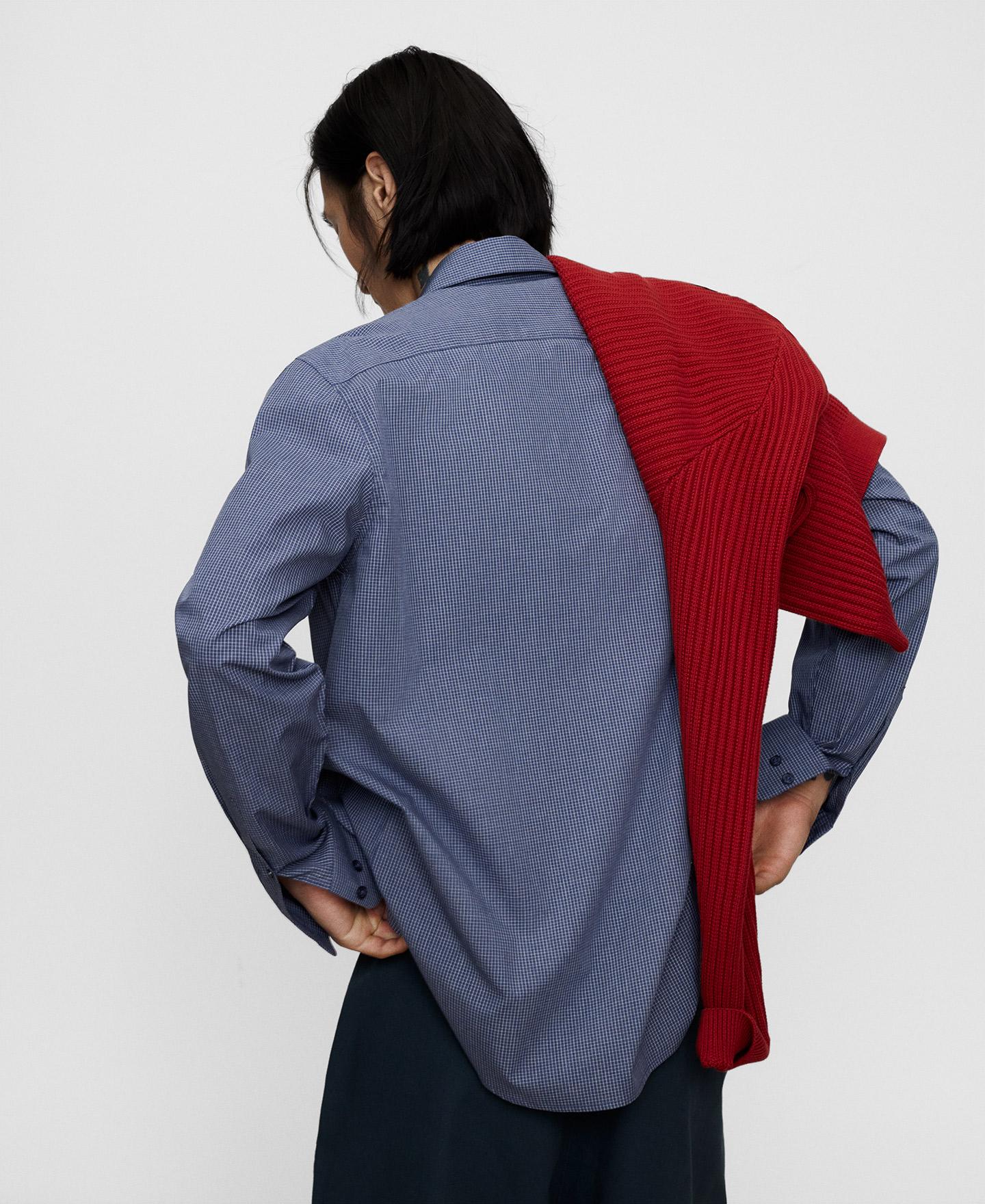 Camisa de Algodão Regular Fit com Gola Italiana Azul-3