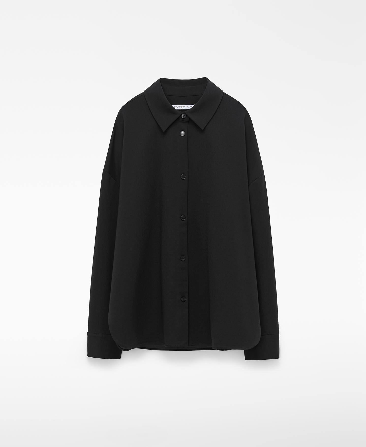 Camisa Ampla com Gola Italiana e Ombro Caído Preto-5