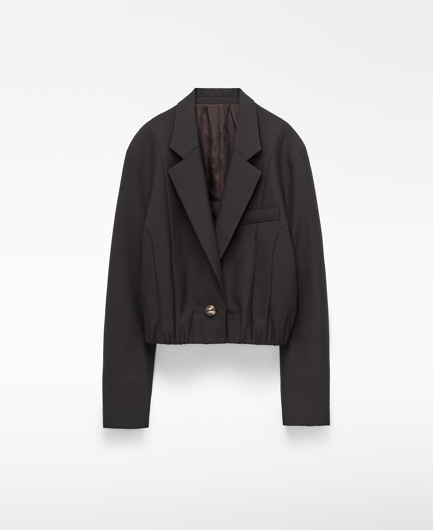 Blazer Sastre Curto com Bainha Elástica em Lã Merino Castanho-7