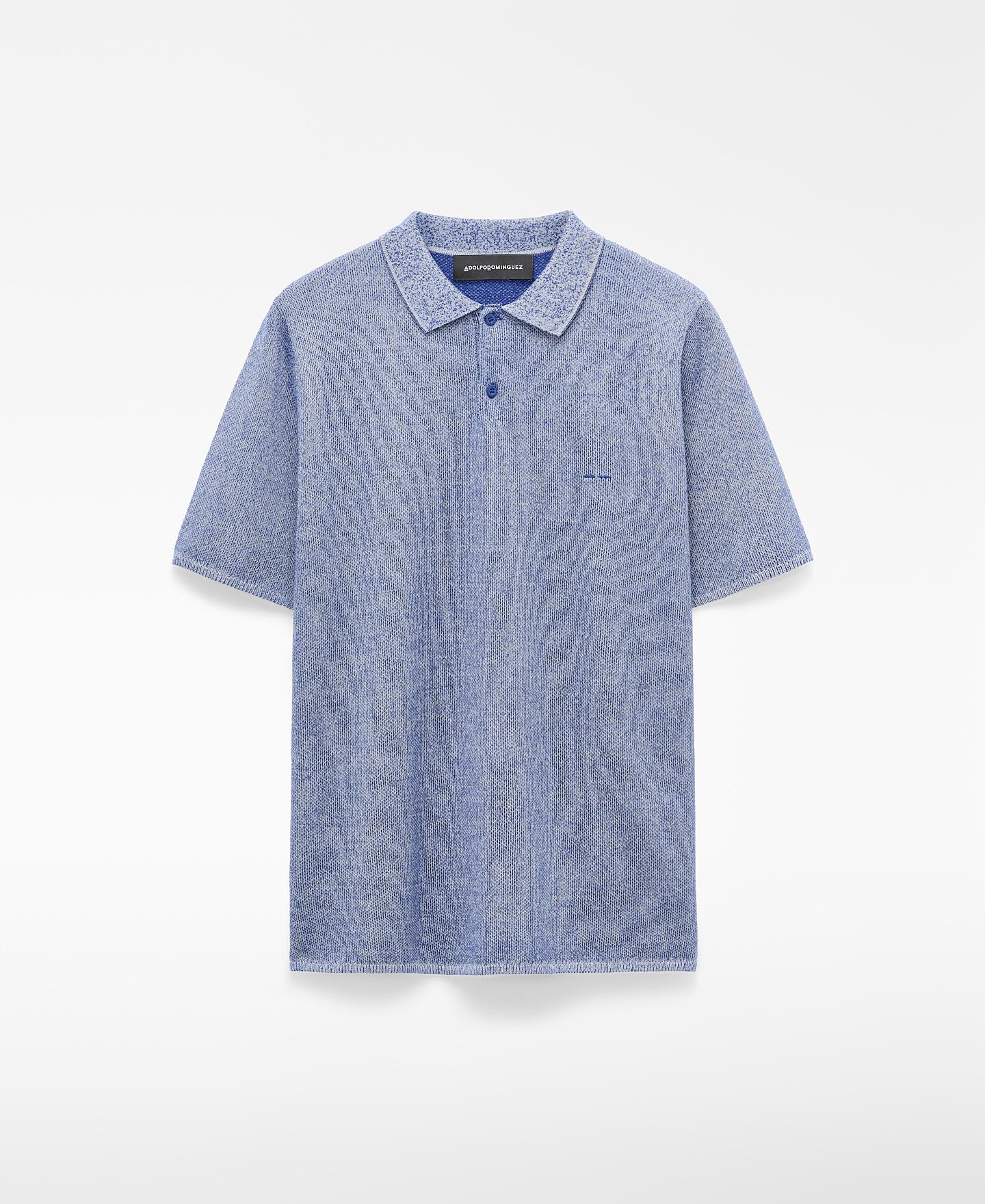 Polo de Manga Curta em Algodão e Linho com Gola Italiana Azul-porcelana-5