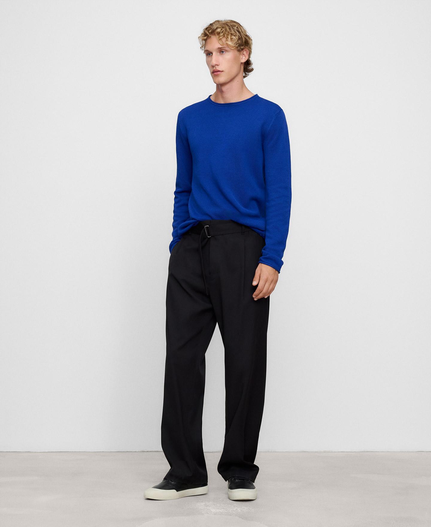 Camisola em Algodão e Linho com Gola Rolo Azul-cobalto-2