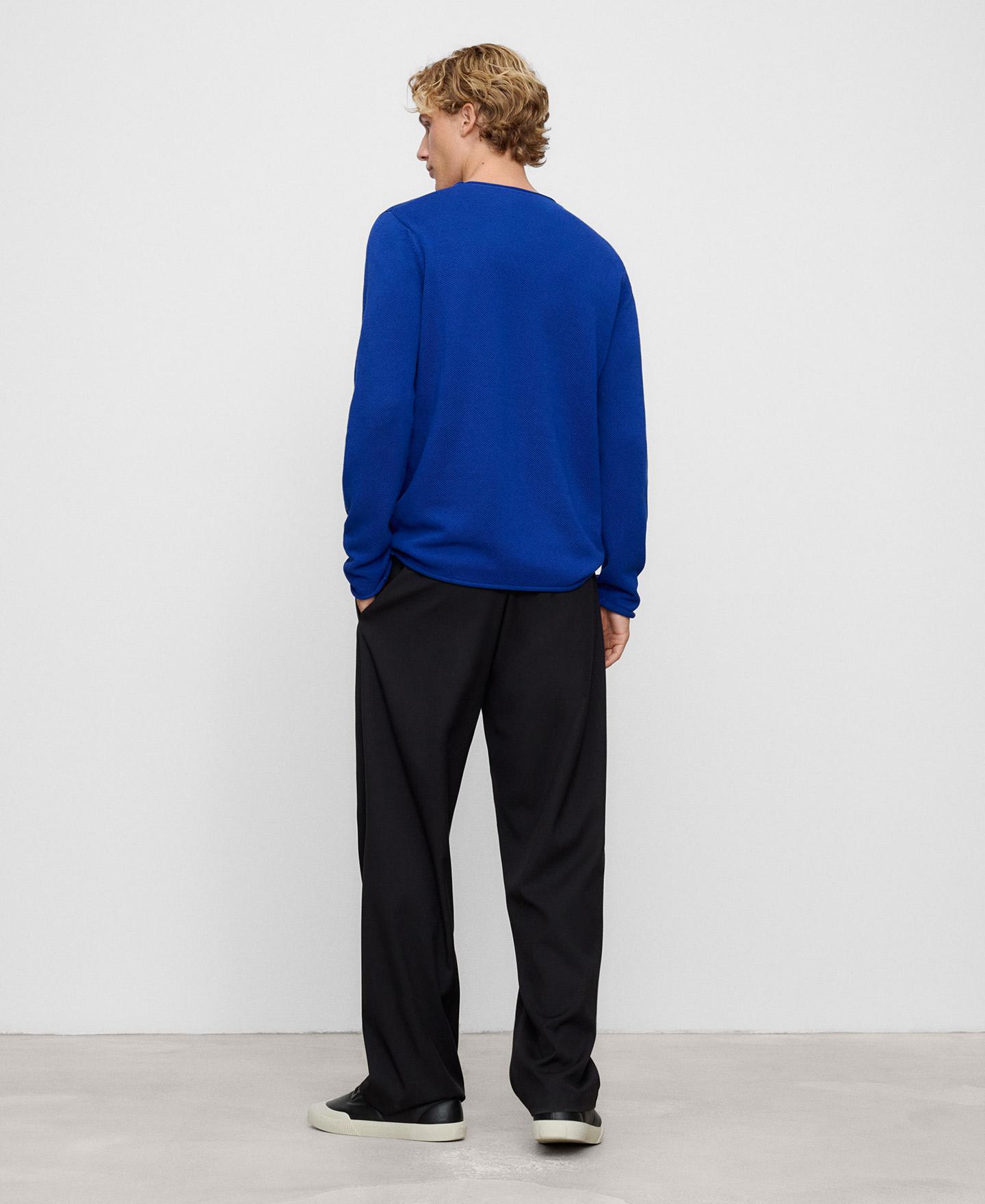 Camisola em Algodão e Linho com Gola Rolo Azul-cobalto-3
