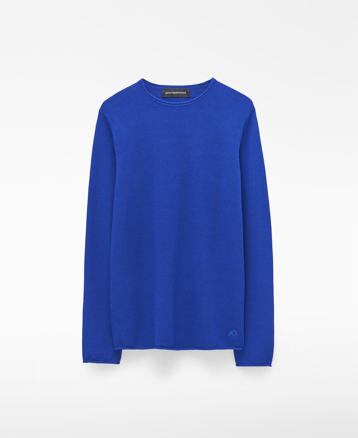 Camisola em Algodão e Linho com Gola Rolo Azul-cobalto-5