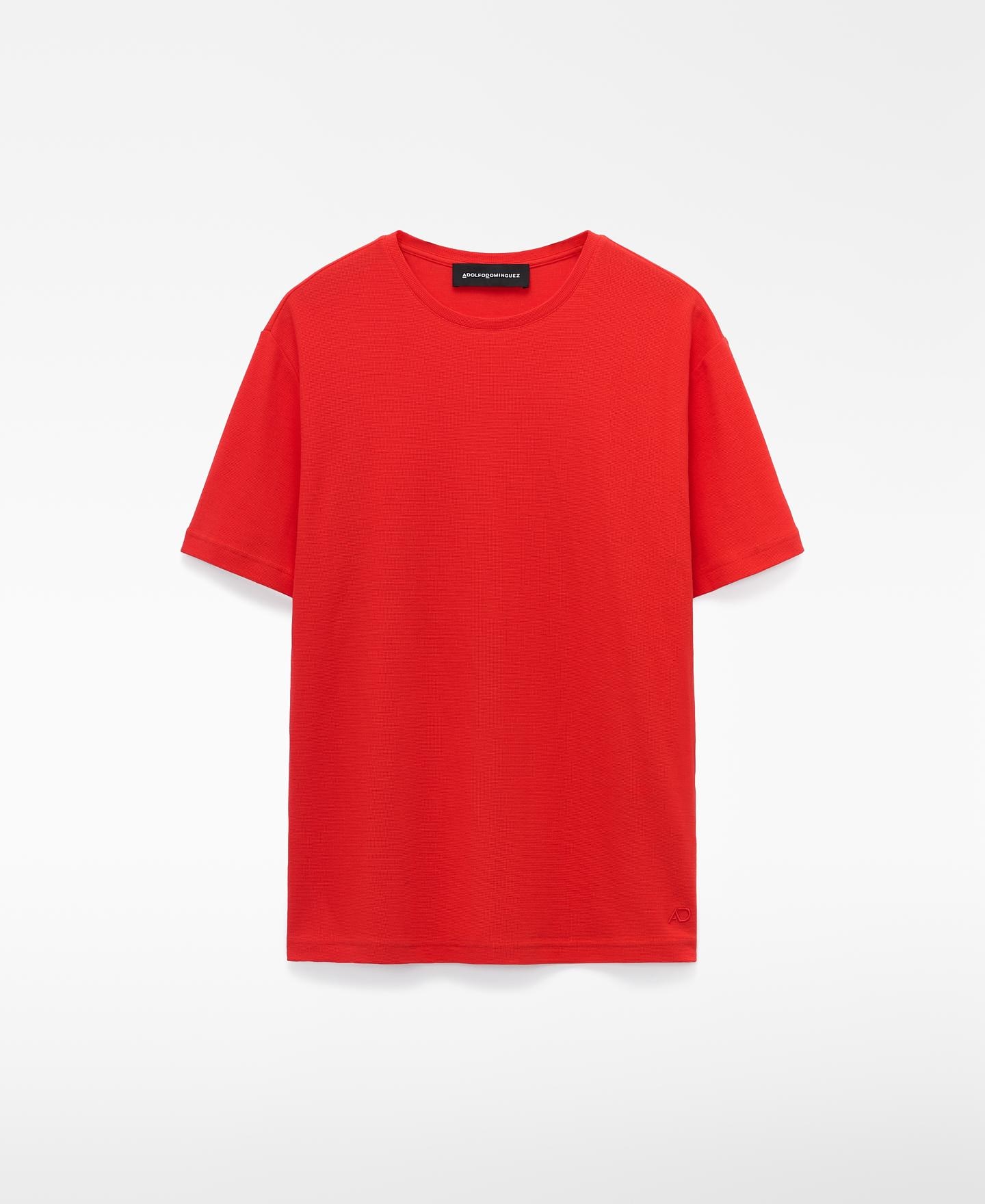 T-shirt de Manga Curta em Algodão de Gola Redonda Vermelho-5