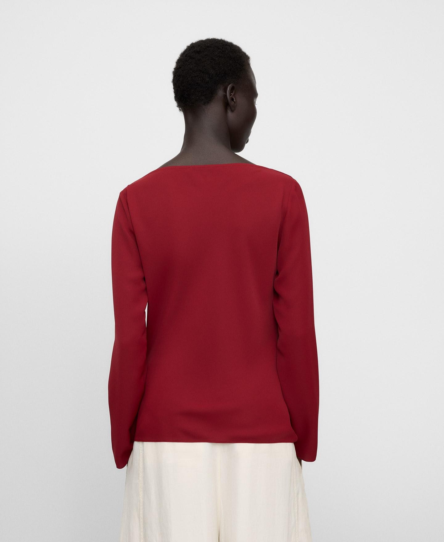 Blusa com Decote Drapeado e Manga Comprida Vermelho-3