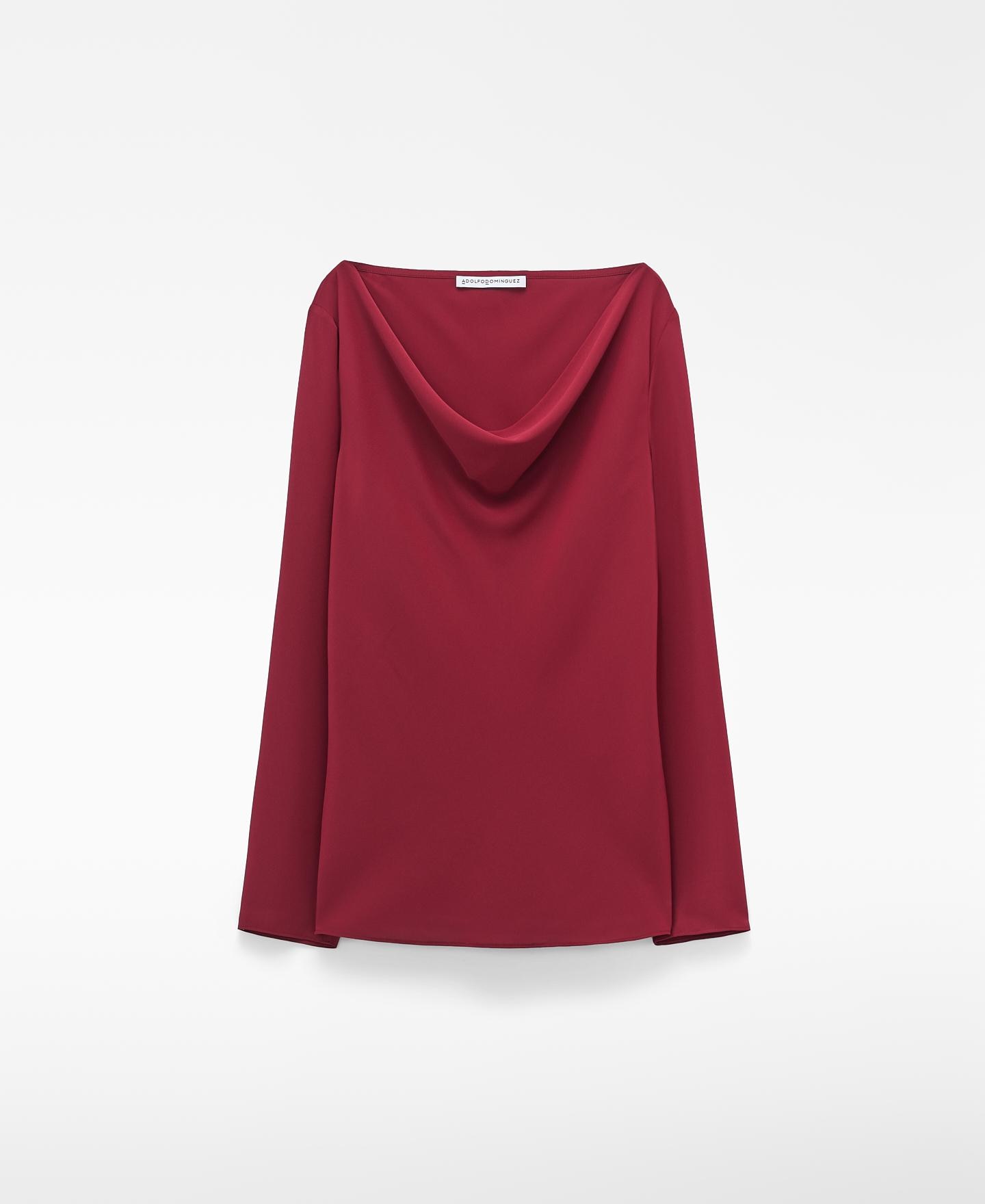 Blusa com Decote Drapeado e Manga Comprida Vermelho-5