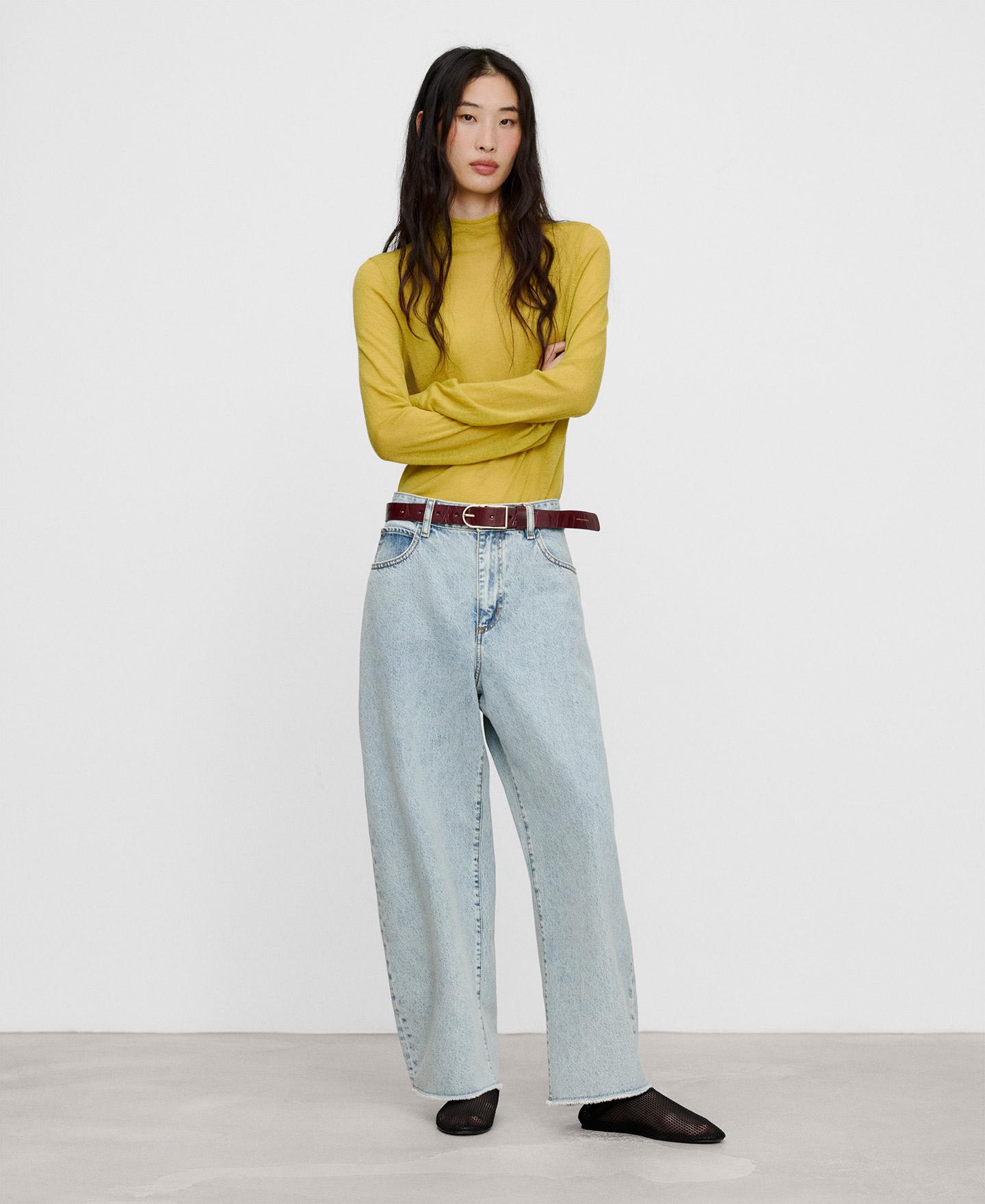 Camisola Fina de Lã Merino com Gola Perkins Amarelo-2