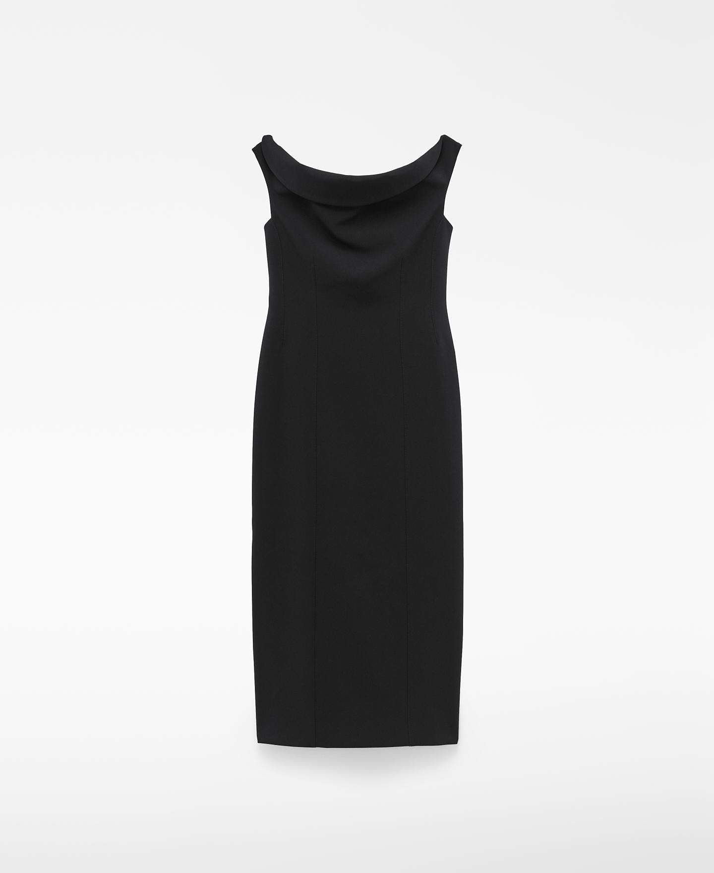 Vestido Midi Ajustado sem Mangas com Decote Franzido Preto-5