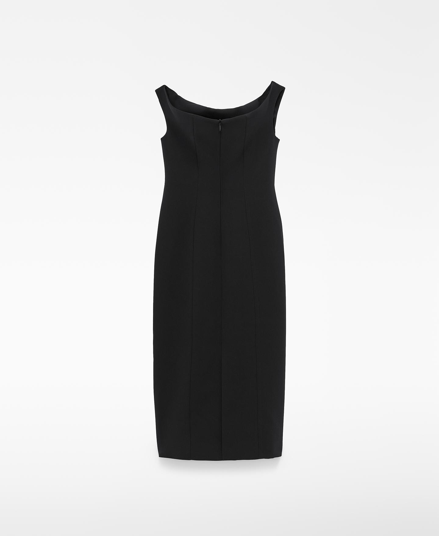 Vestido Midi Ajustado sem Mangas com Decote Franzido Preto-6