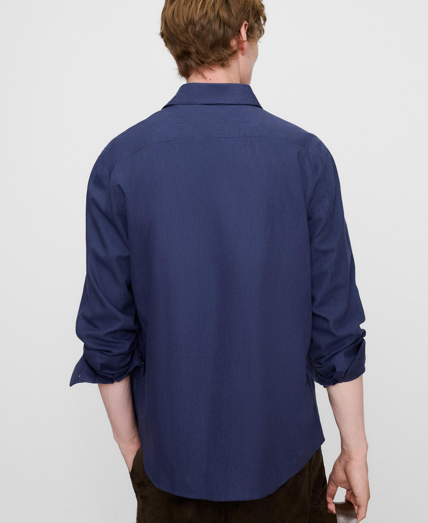 Camisa Regular Fit de Algodão com Gola Italiana Azul-escuro-3