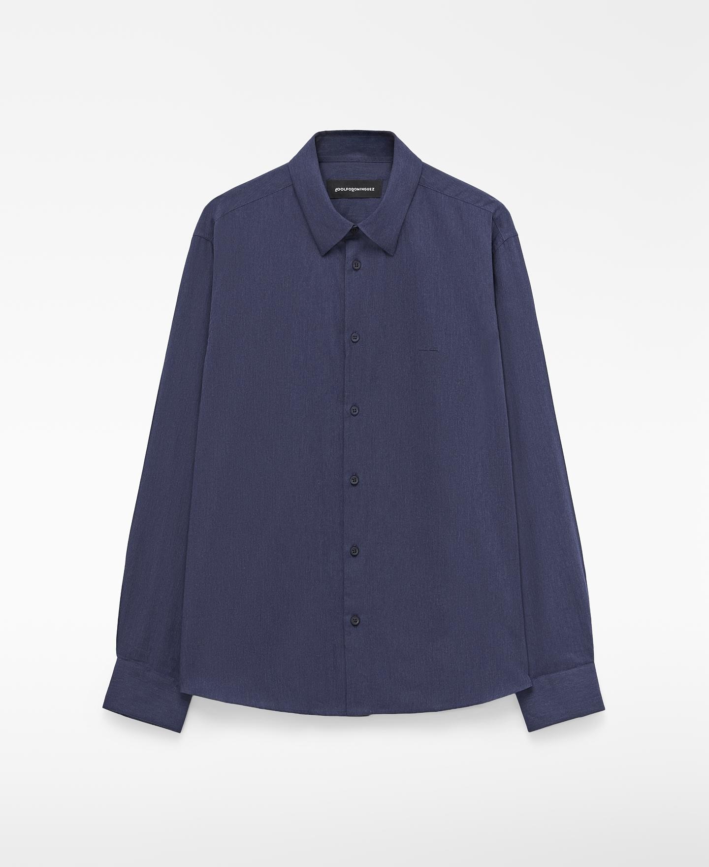 Camisa Regular Fit de Algodão com Gola Italiana Azul-escuro-5