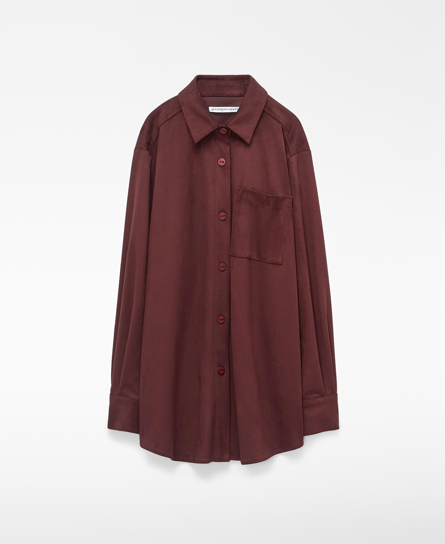 Camisa com Gola Italiana de Camurcina Grená-5
