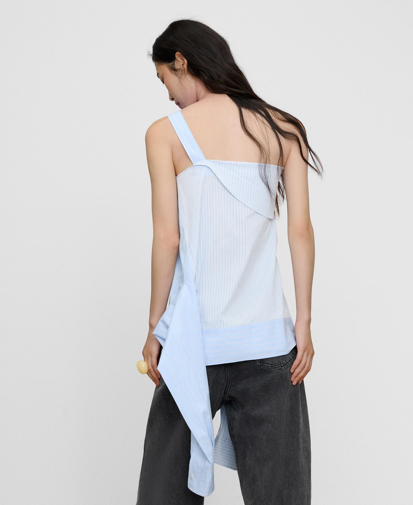 Top Tipo Camisa Desestruturado de Algodão Às Riscas Azul-3