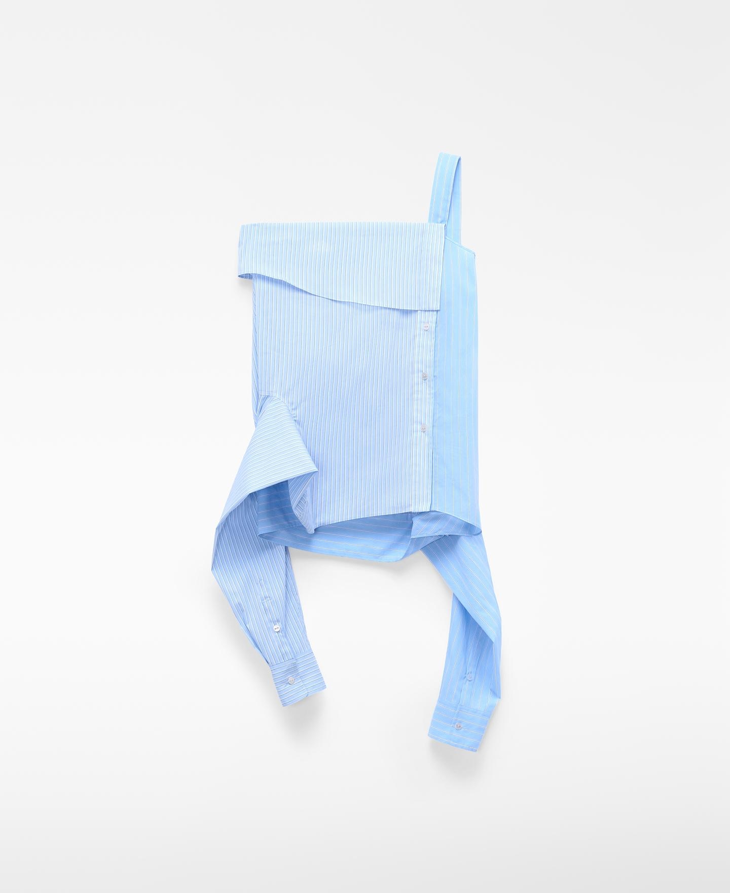 Top Tipo Camisa Desestruturado de Algodão Às Riscas Azul-5