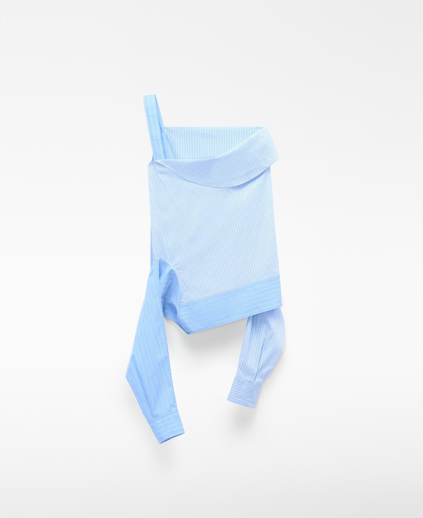 Top Tipo Camisa Desestruturado de Algodão Às Riscas Azul-6