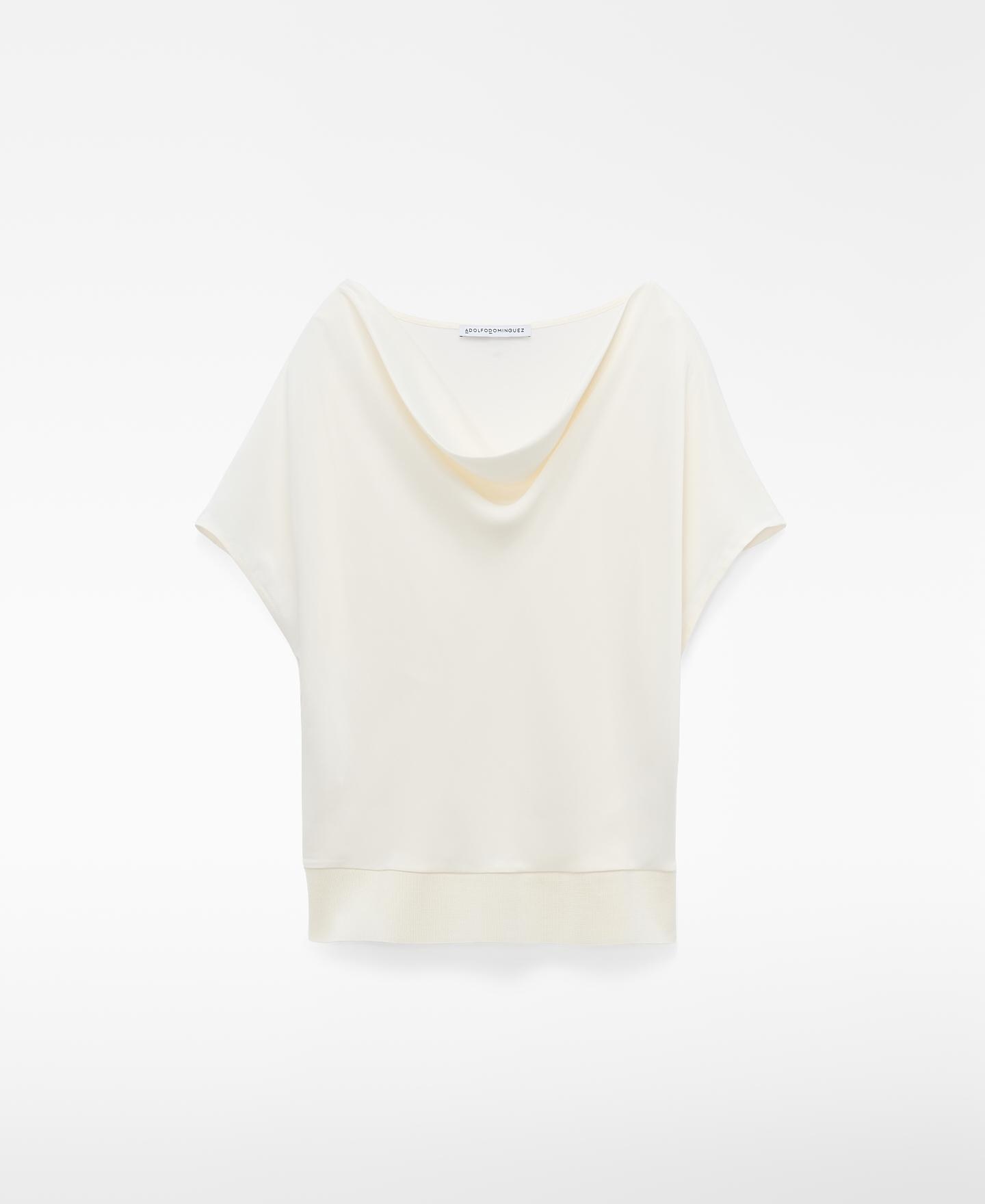 T-shirt de Manga Curta com Modal e Decote Drapeado Natural-5