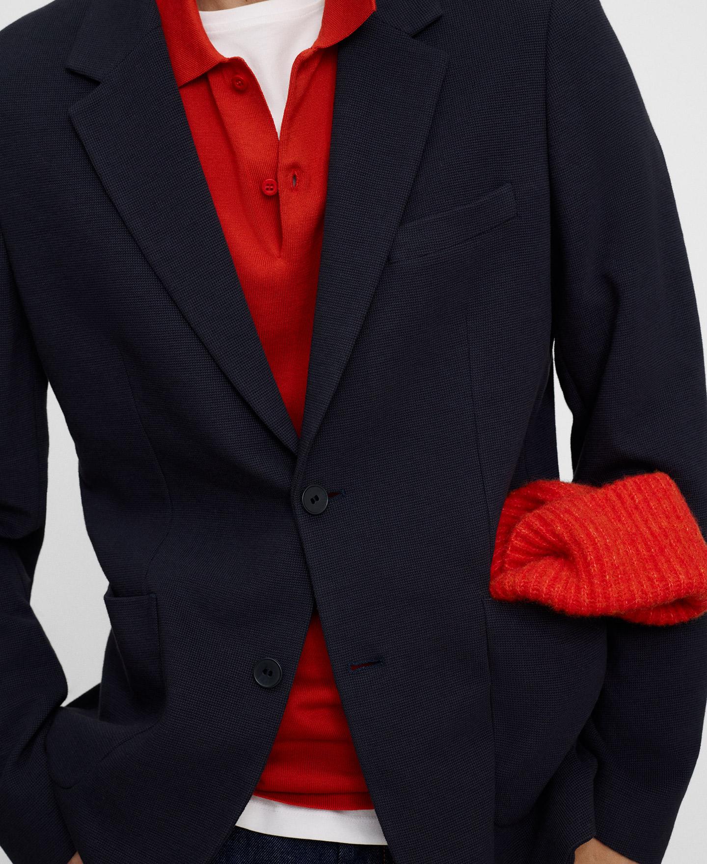 Blazer Regular Fit com Microtextura e Bolso no Peito Azul-escuro-4
