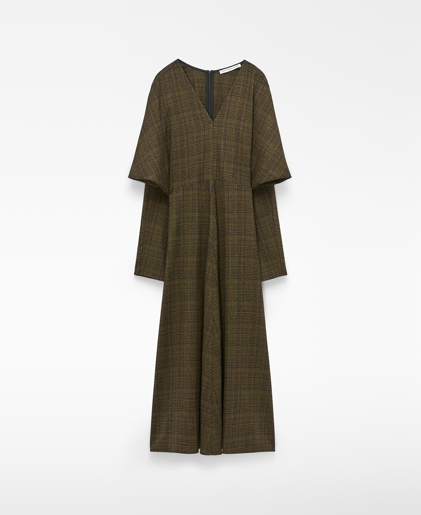 Vestido Midi Aos Quadrados com Decote em V e Manga Japonesa Verde-5