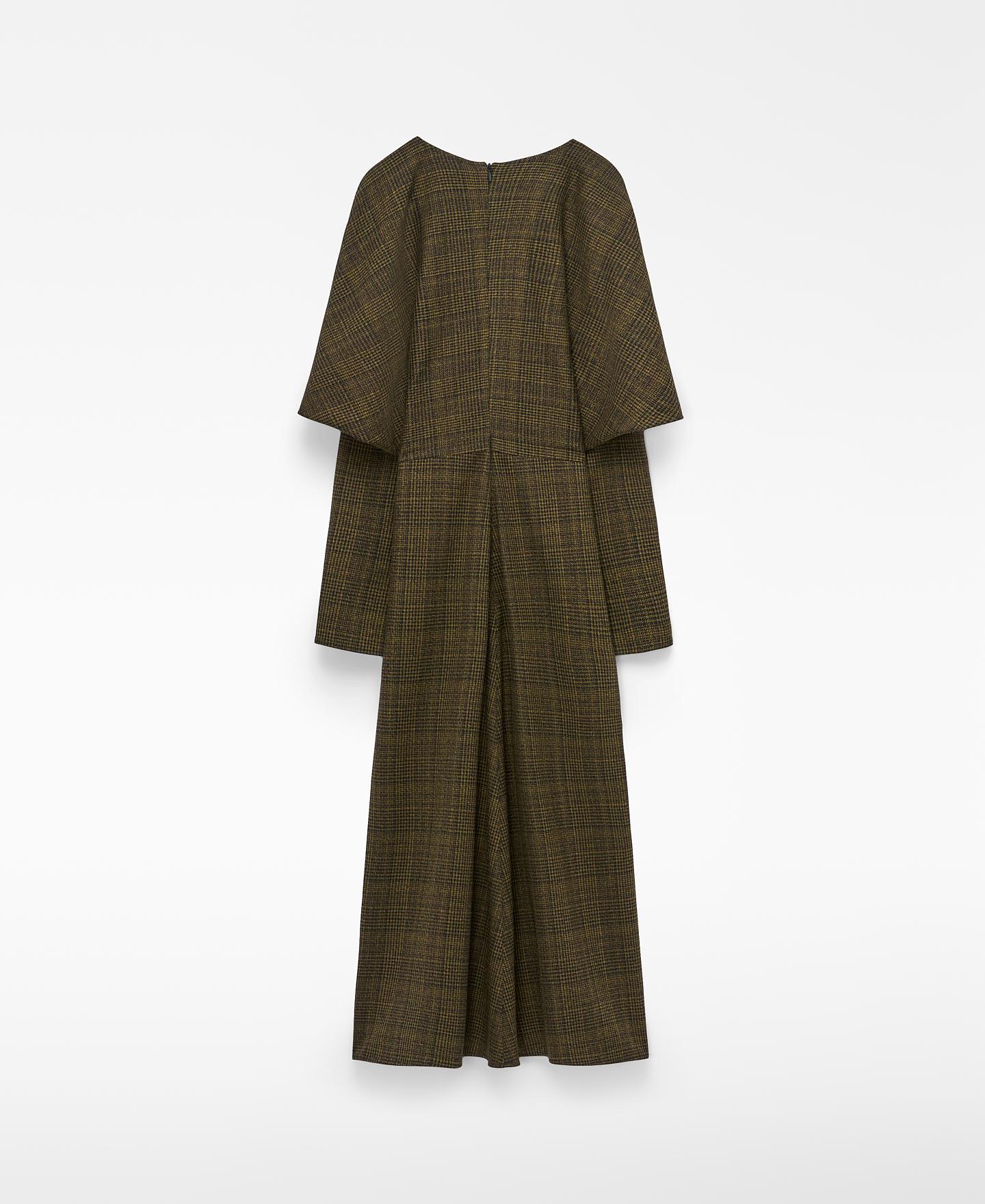 Vestido Midi Aos Quadrados com Decote em V e Manga Japonesa Verde-6
