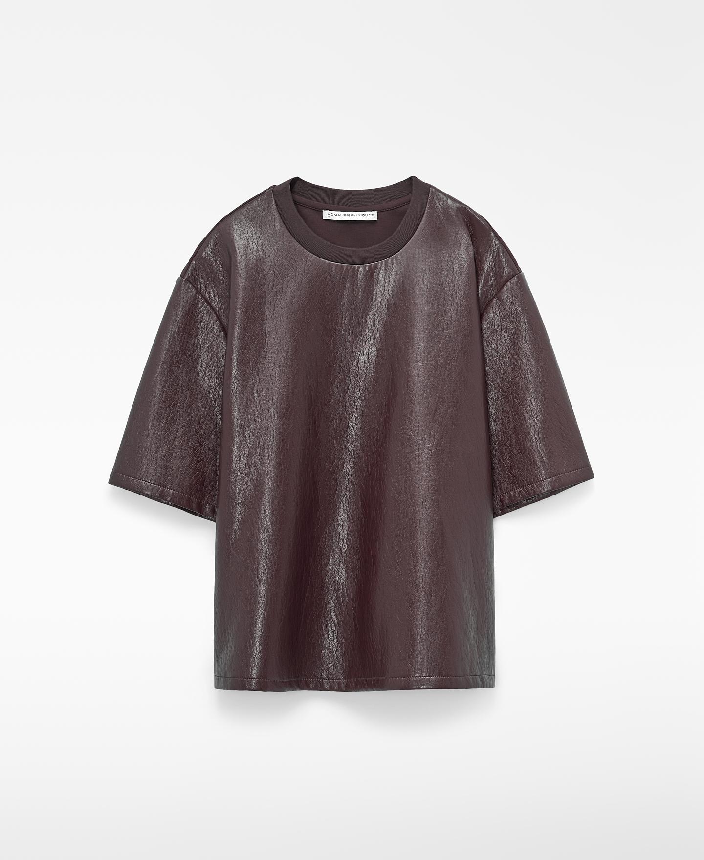 Top de Gola Redonda em Pele Não Pele Bordeaux-5