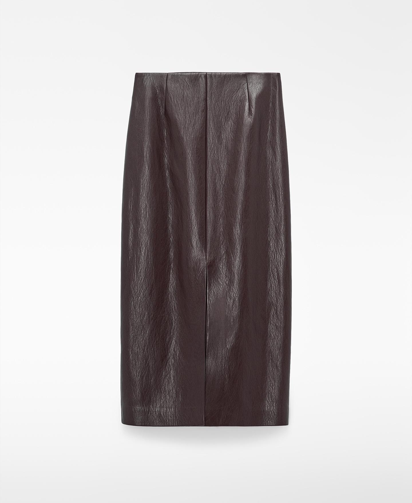 Saia Midi de Tubo em Pele Não Pele Bordeaux-5