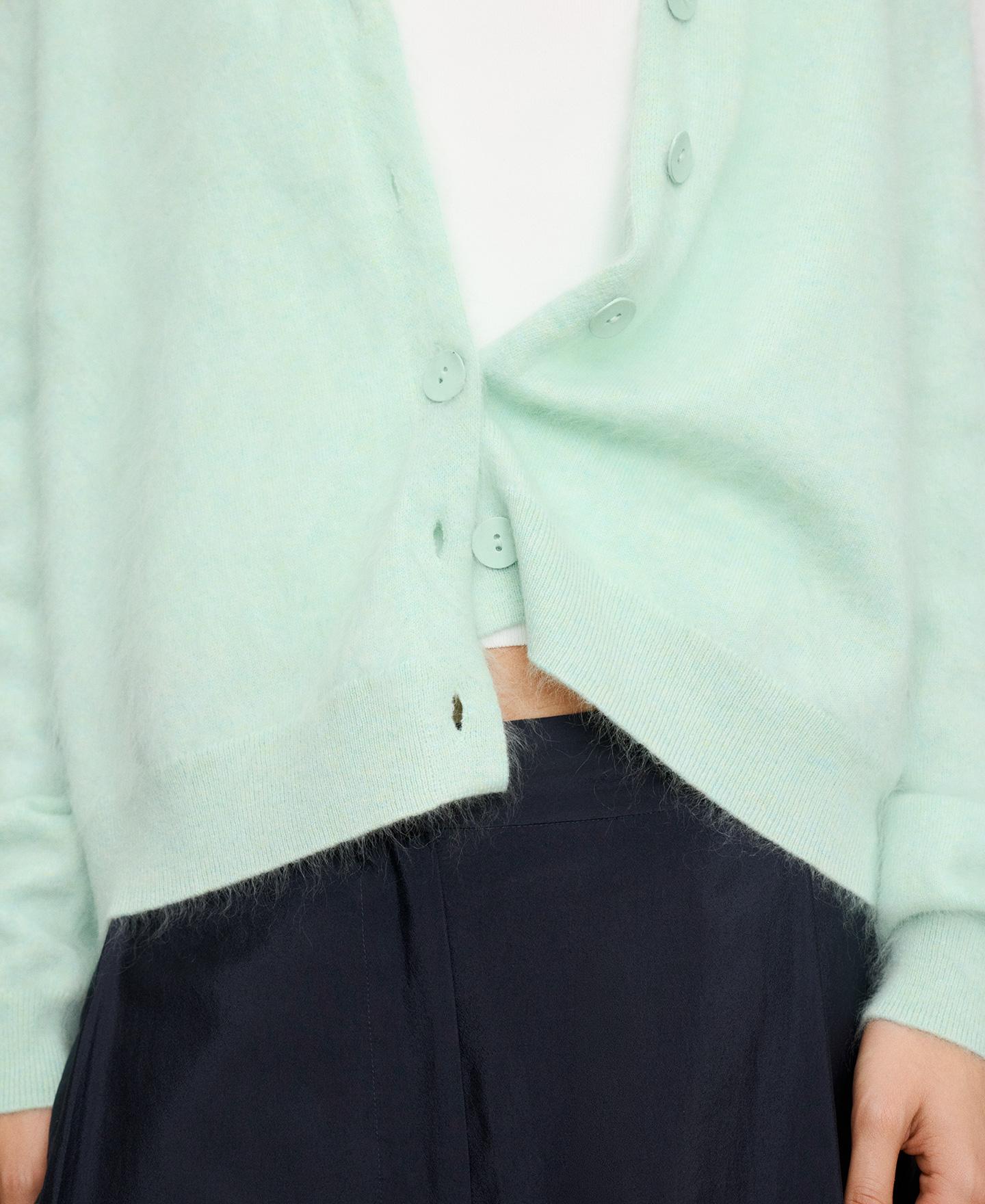 Cardigan de Caxemira Cardada com Gola em V Verde-4