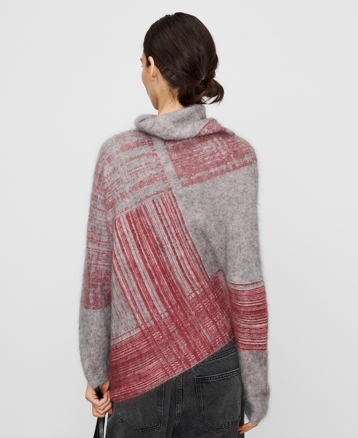 Camisola com Bainha Assimétrica em Mohair e Lã Merino Cinzento-3