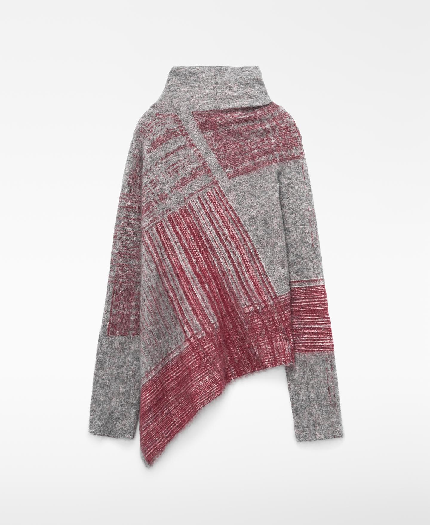 Camisola com Bainha Assimétrica em Mohair e Lã Merino Cinzento-6