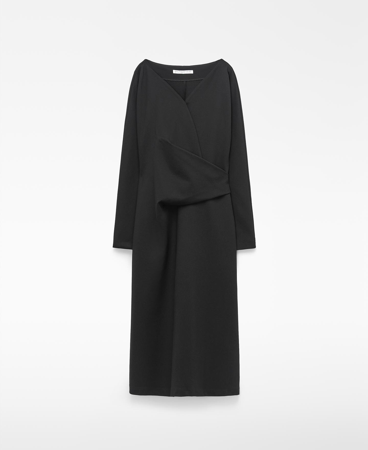 Vestido Midi Cruzado com Gola em V Preto-5