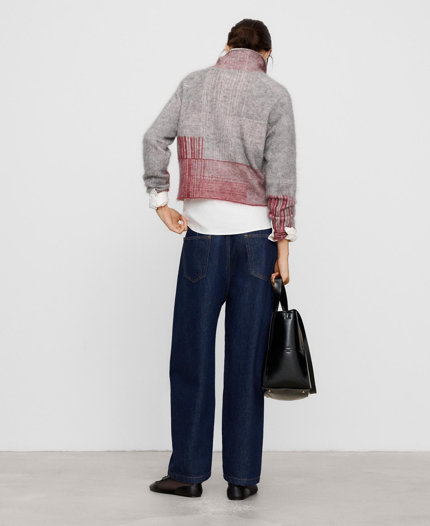 Cardigan com Botões Frontais de Mohair e Lã Merino Cinzento-3