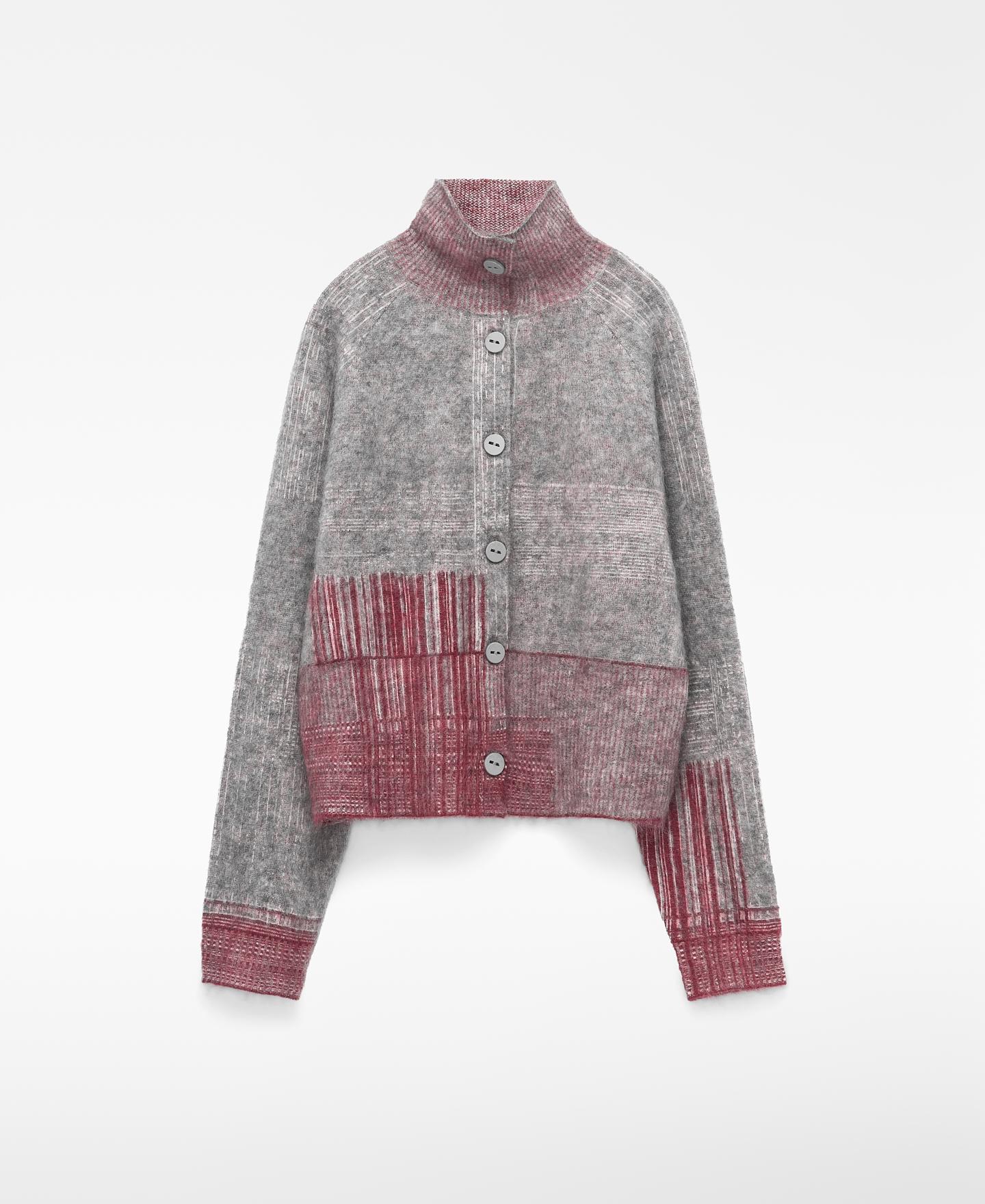 Cardigan com Botões Frontais de Mohair e Lã Merino Cinzento-5