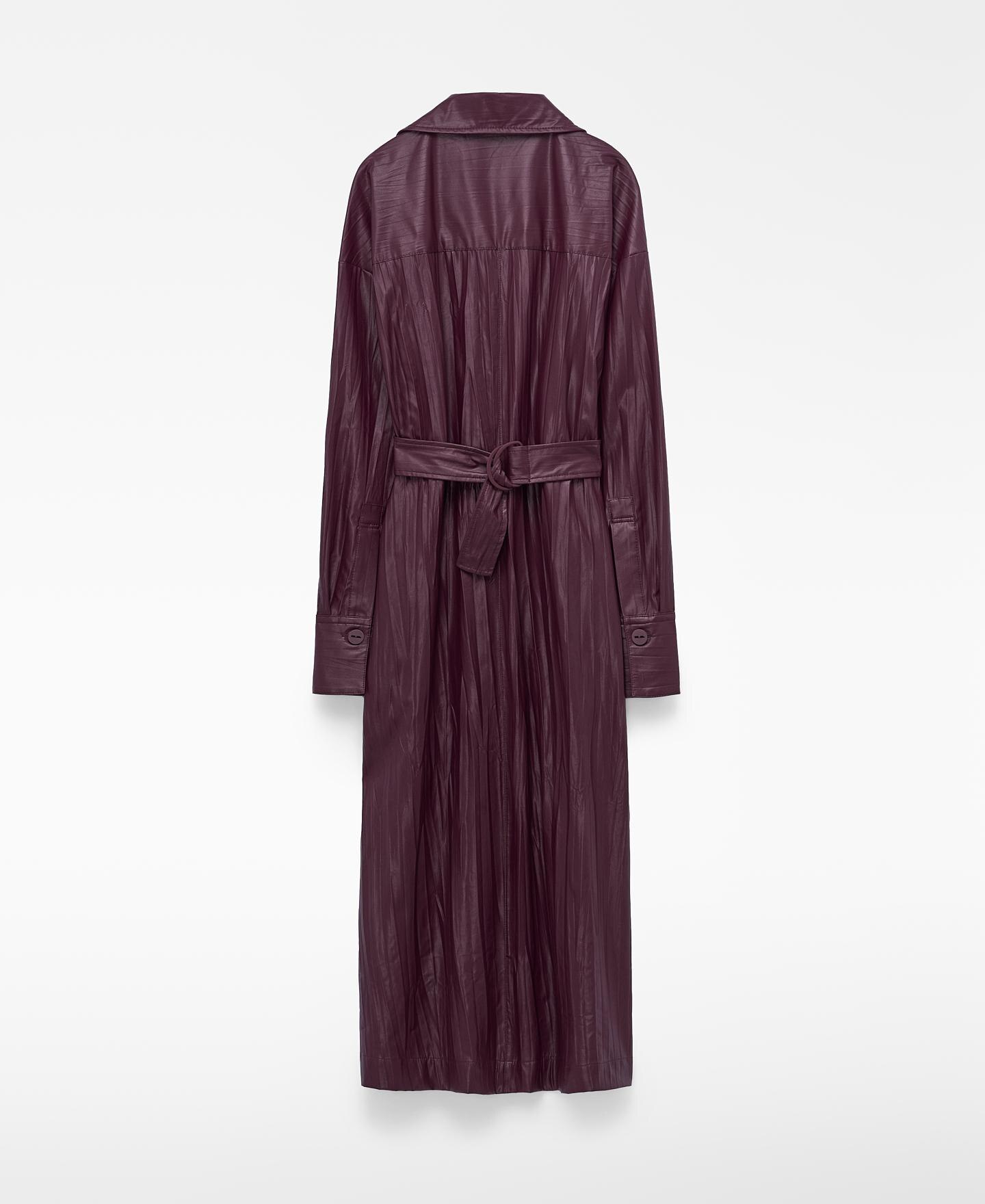Vestido Midi de Manga Comprida em Pele Não Pele Efeito Enrugado Grená-6