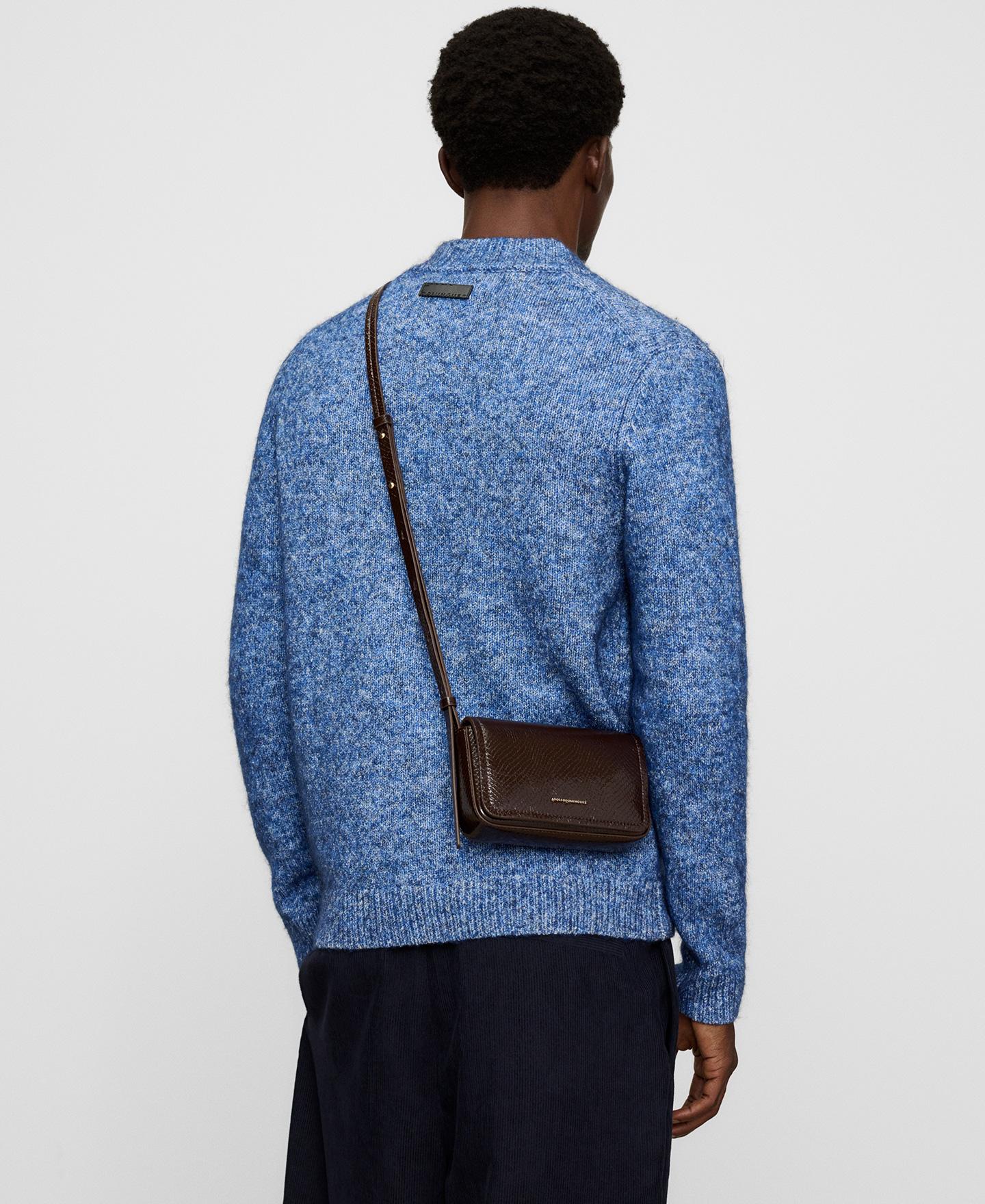 Camisola de Meia Fecho Zip com Algodão e Lã Merino Azul-3