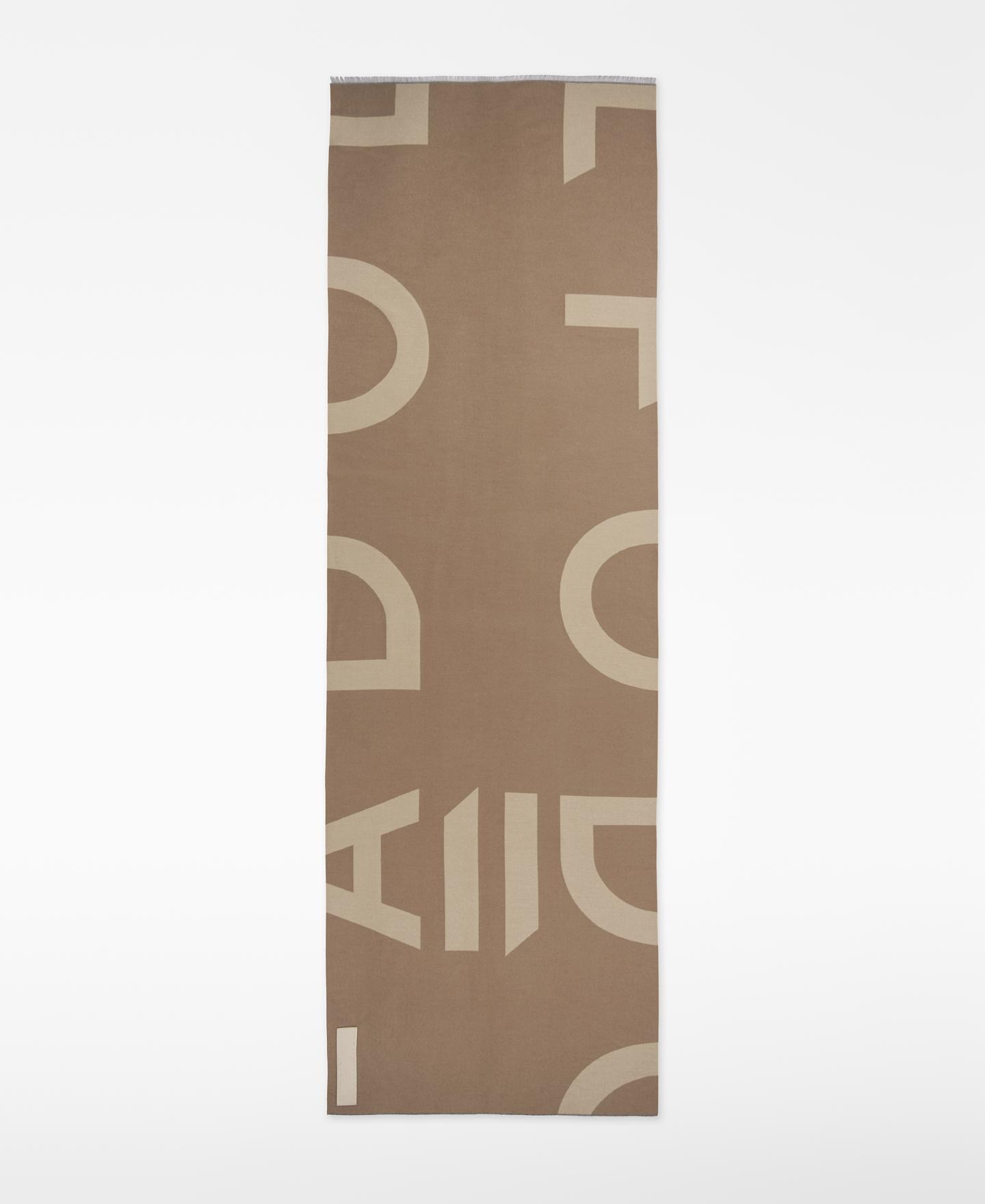 Cachecol com Lã e Maxi Logo em Jacquard Camel-1
