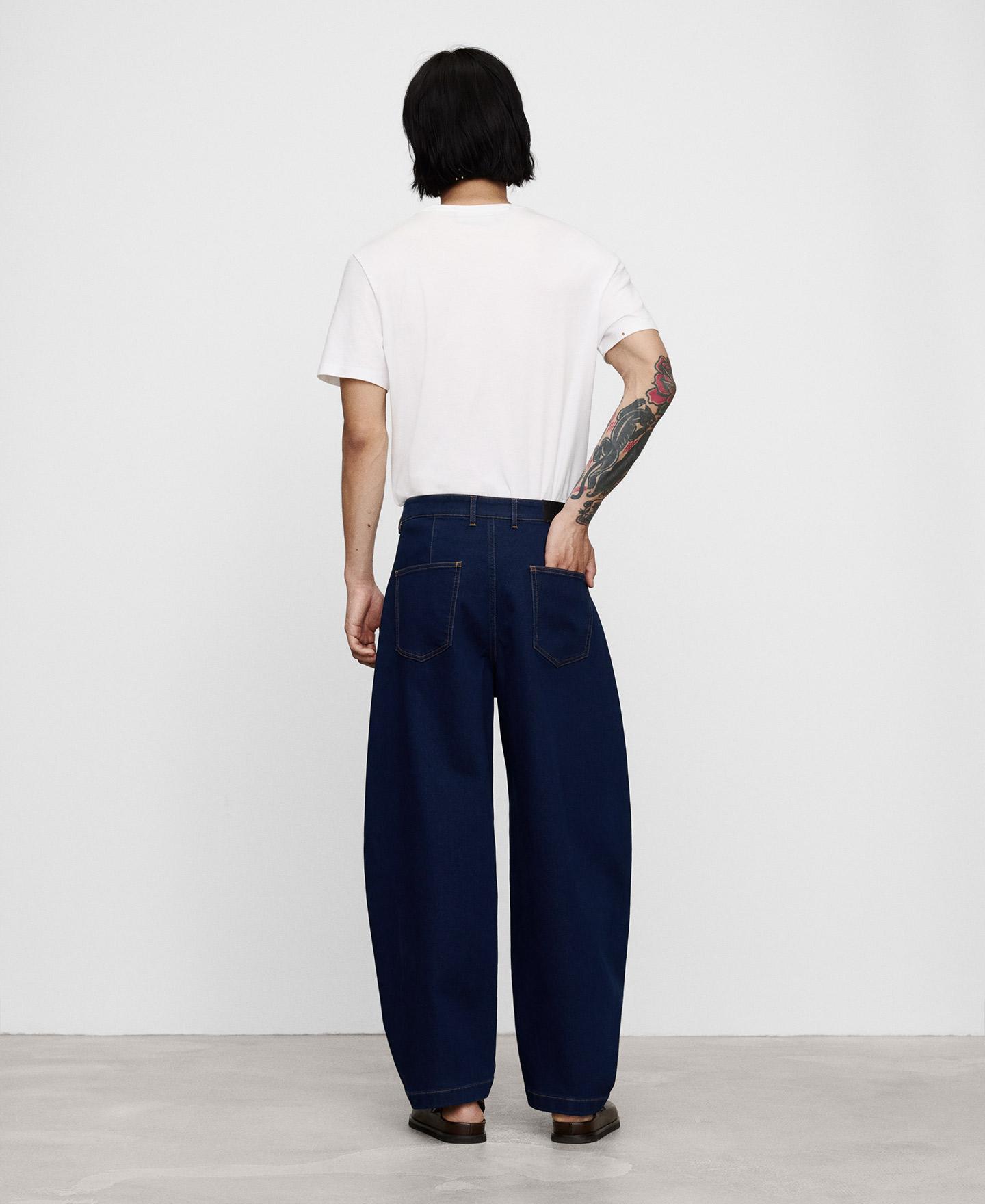 Jeans Relaxed Barrel Fit com Algodão Azul-marinho-3