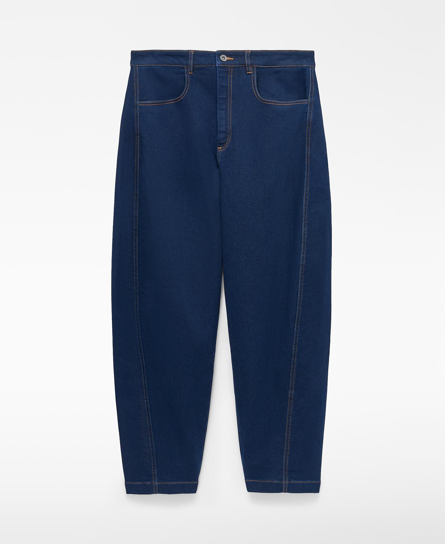 Jeans Relaxed Barrel Fit com Algodão Azul-marinho-5