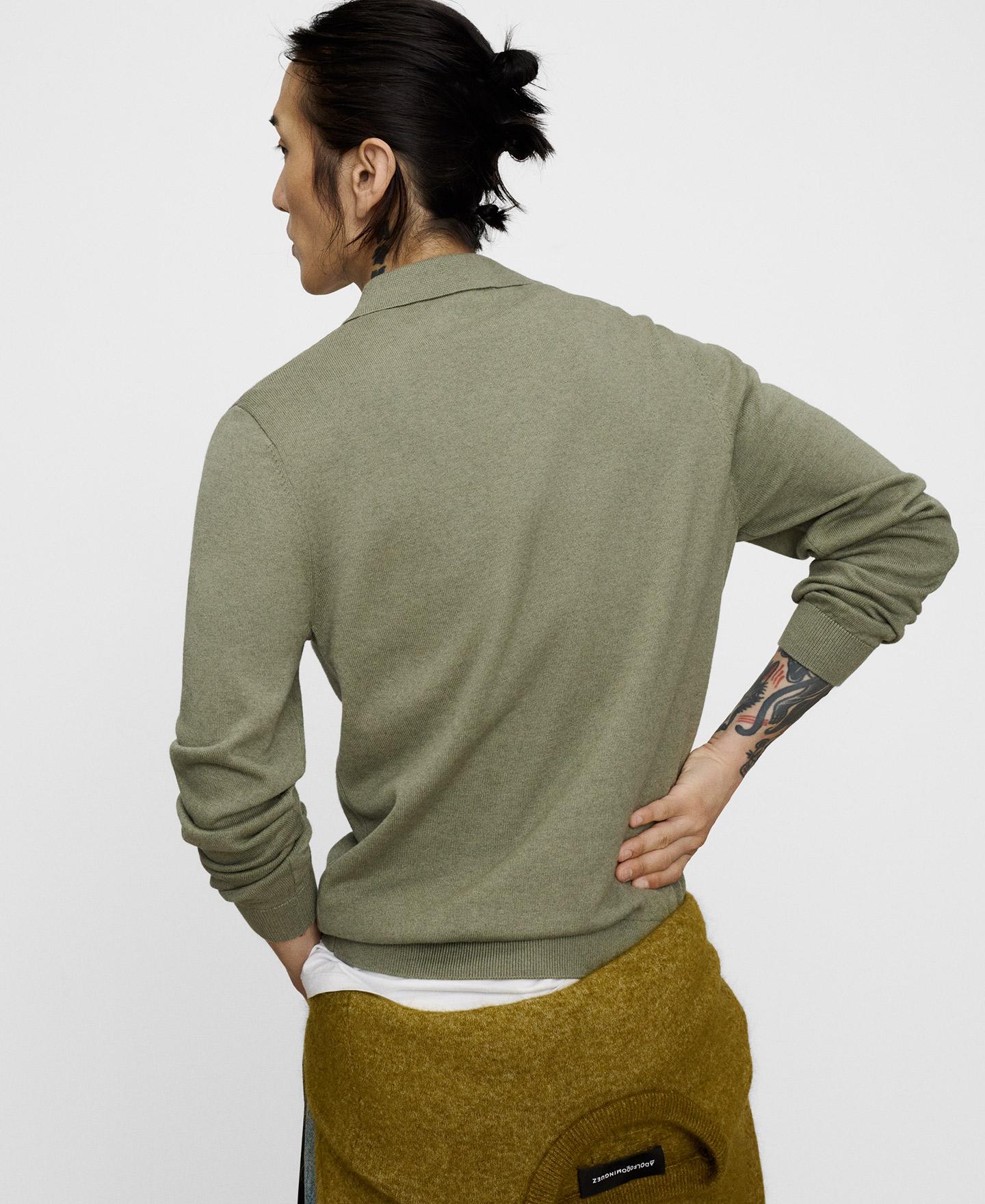 Polo de Manga Comprida com Lã e Algodão Verde-3