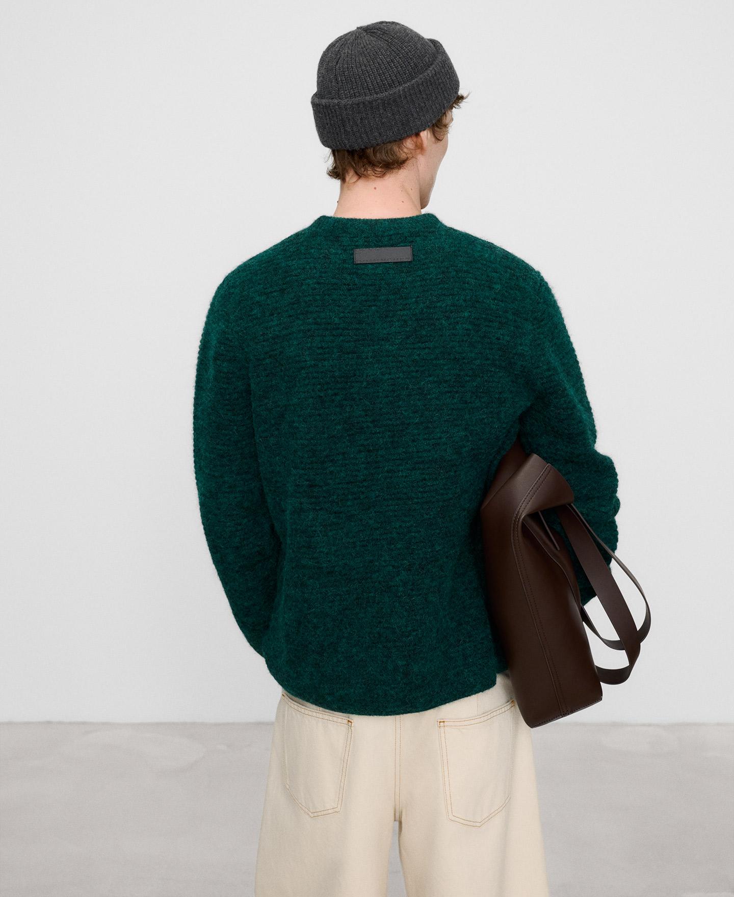 Camisola de Malha Estruturada com Alpaca e Lã Merino Verde-escuro-3