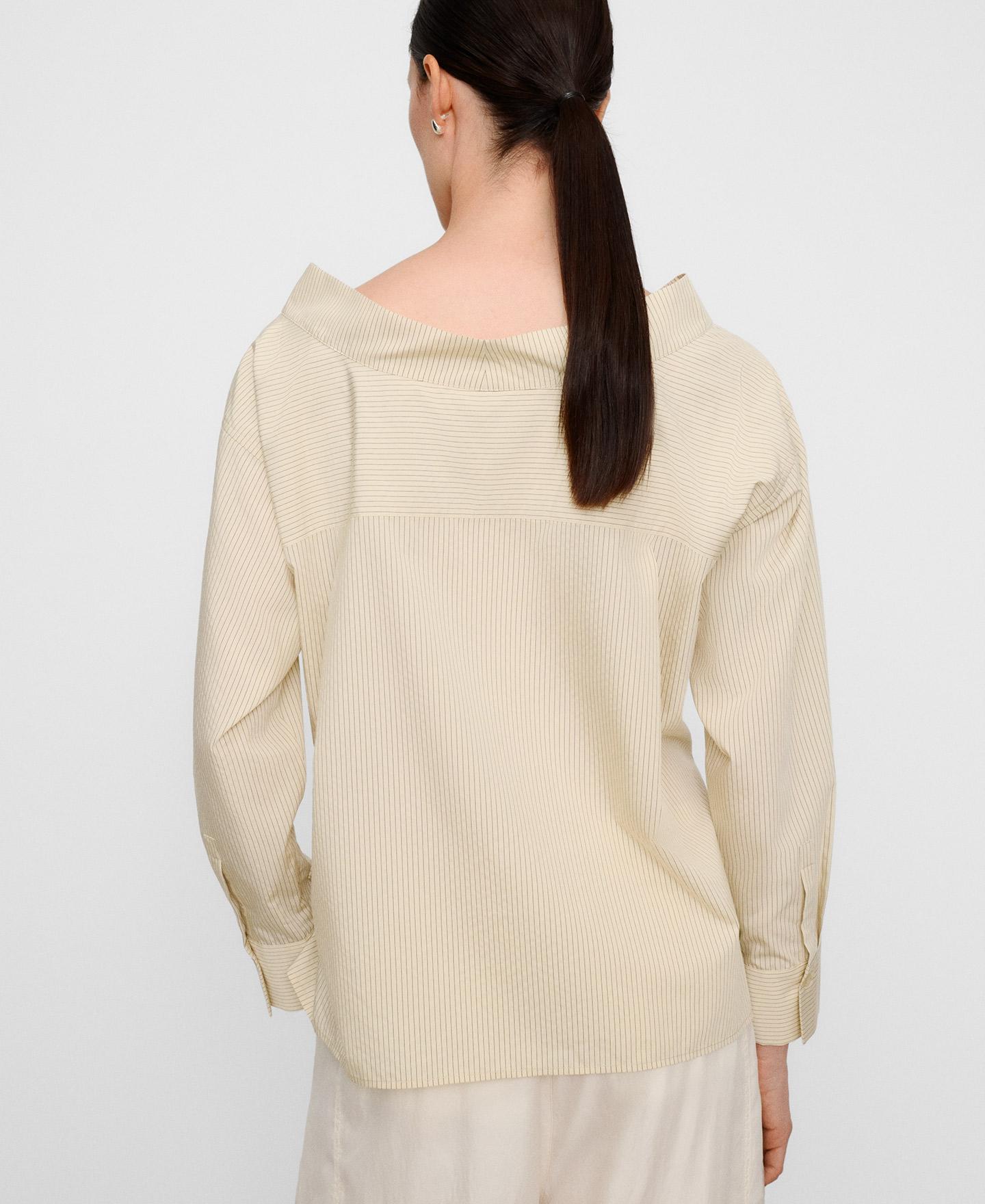 Camisa Cruzada Assimétrica Às Riscas Camel-3