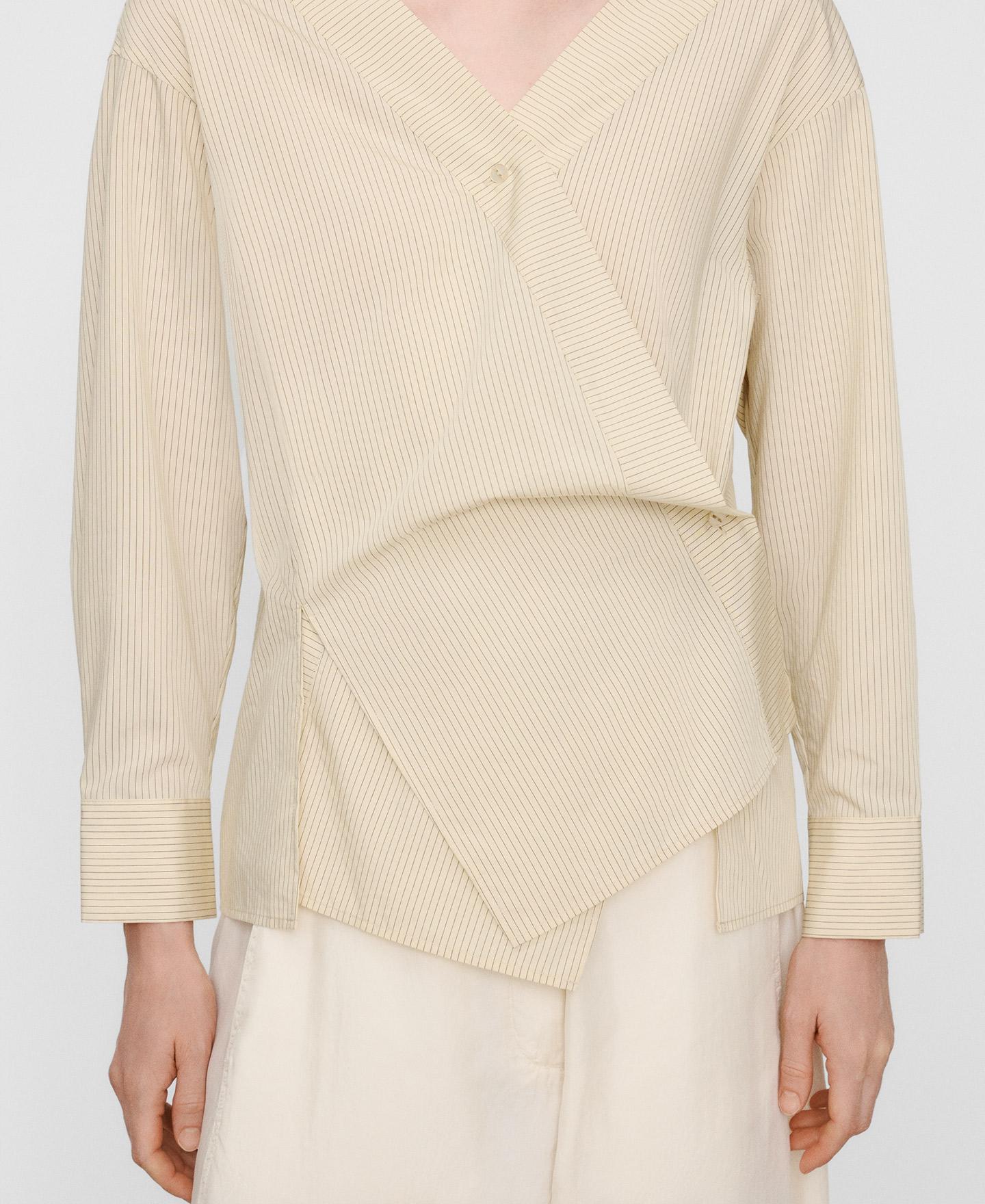 Camisa Cruzada Assimétrica Às Riscas Camel-4