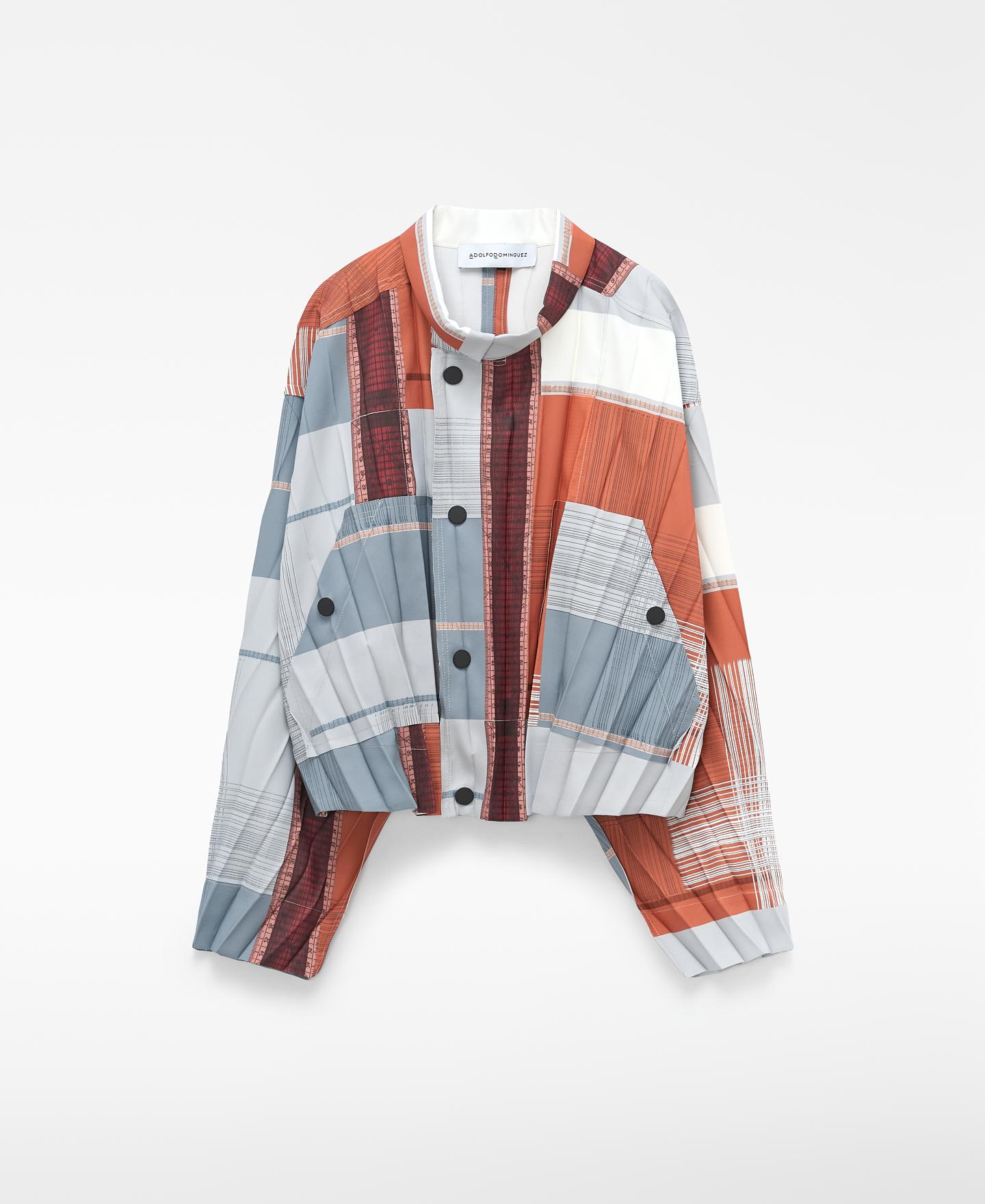 Blusão Bomber Plissado com Gola Chaminé Multicolor-5