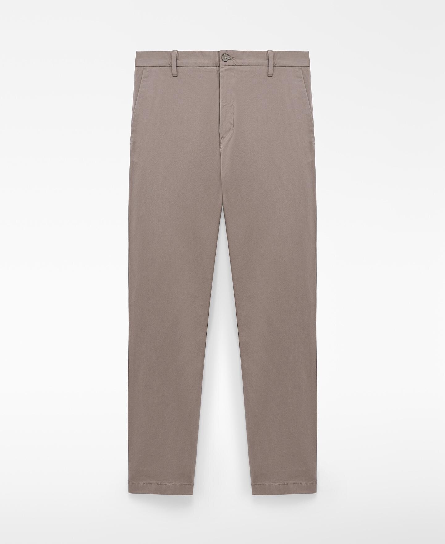 Calças Chino de Algodão Regular Fit com Bolsos Italianos Castanho-pedra-5