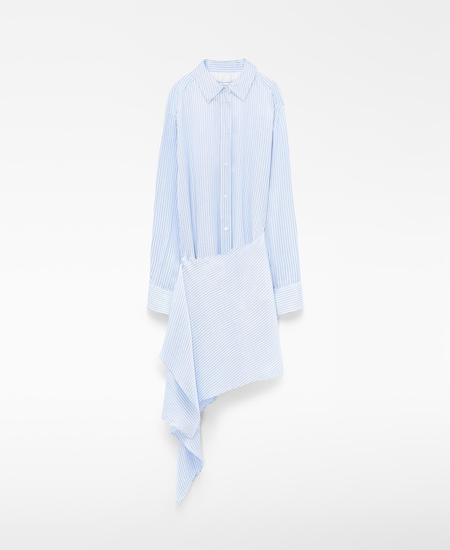 Camisa Assimétrica Às Riscas de Manga Comprida Azul-5