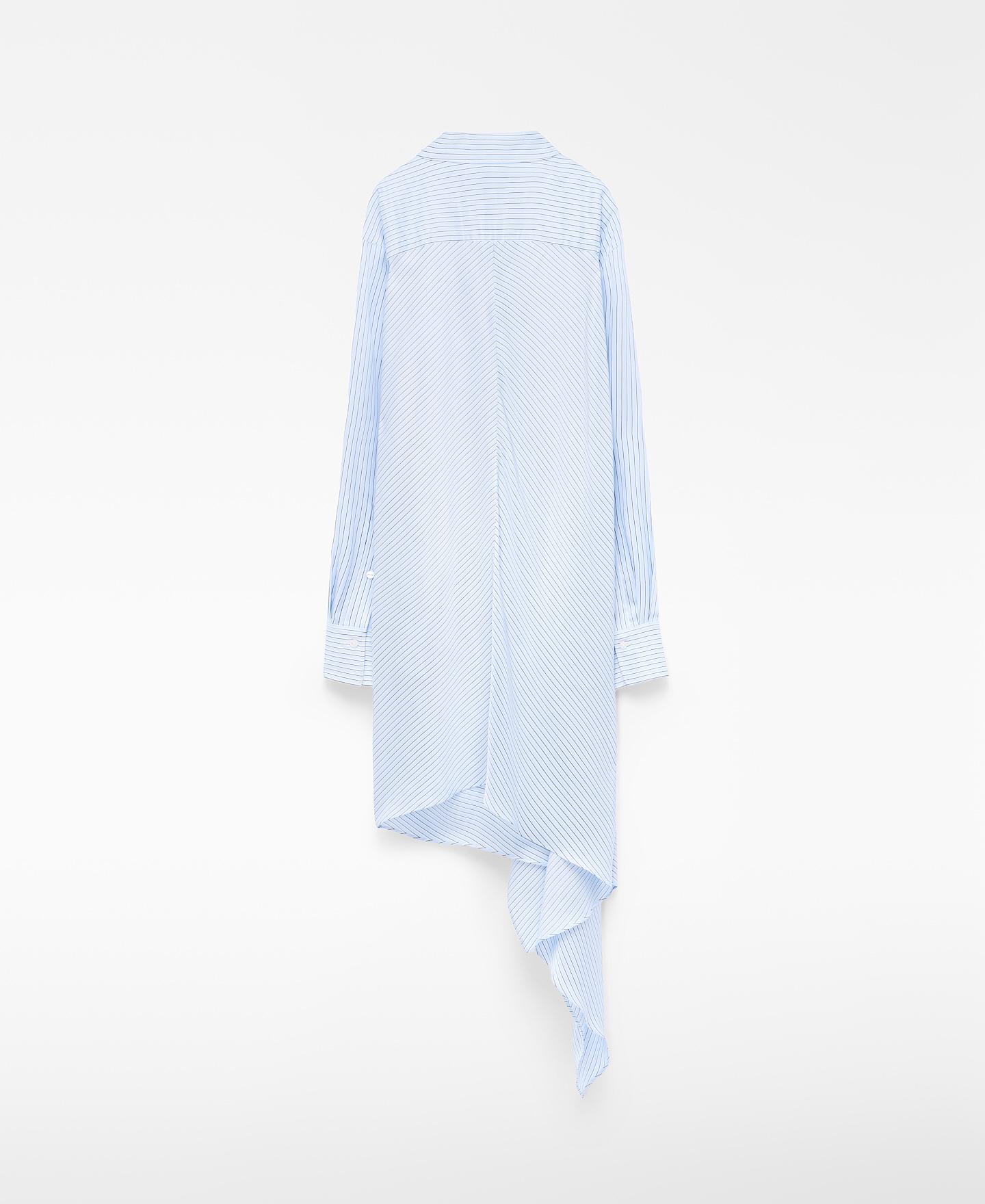 Camisa Assimétrica Às Riscas de Manga Comprida Azul-6