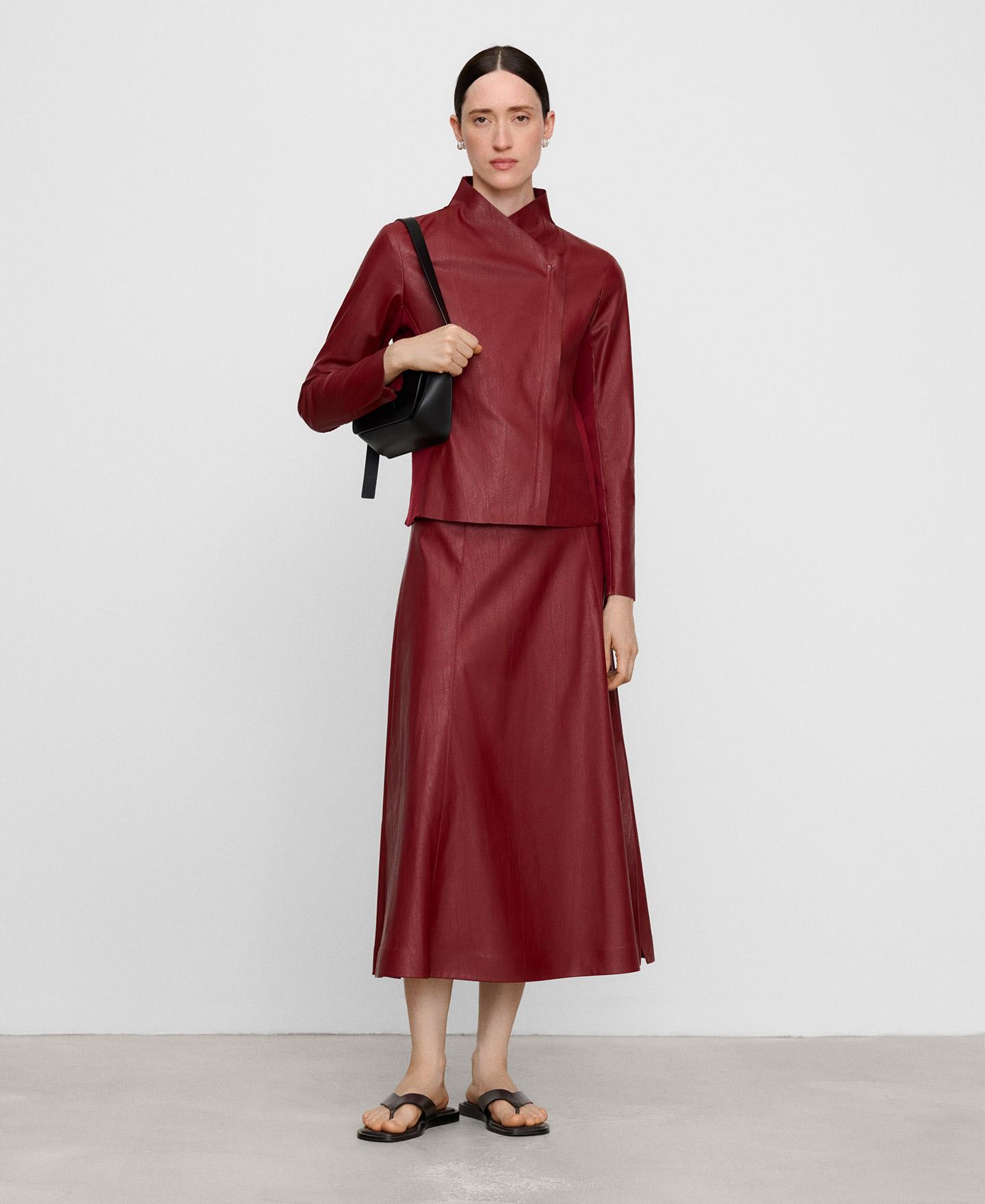 Saia Midi com Corte Evasé com Fecho Zip Oculto Vermelho-2