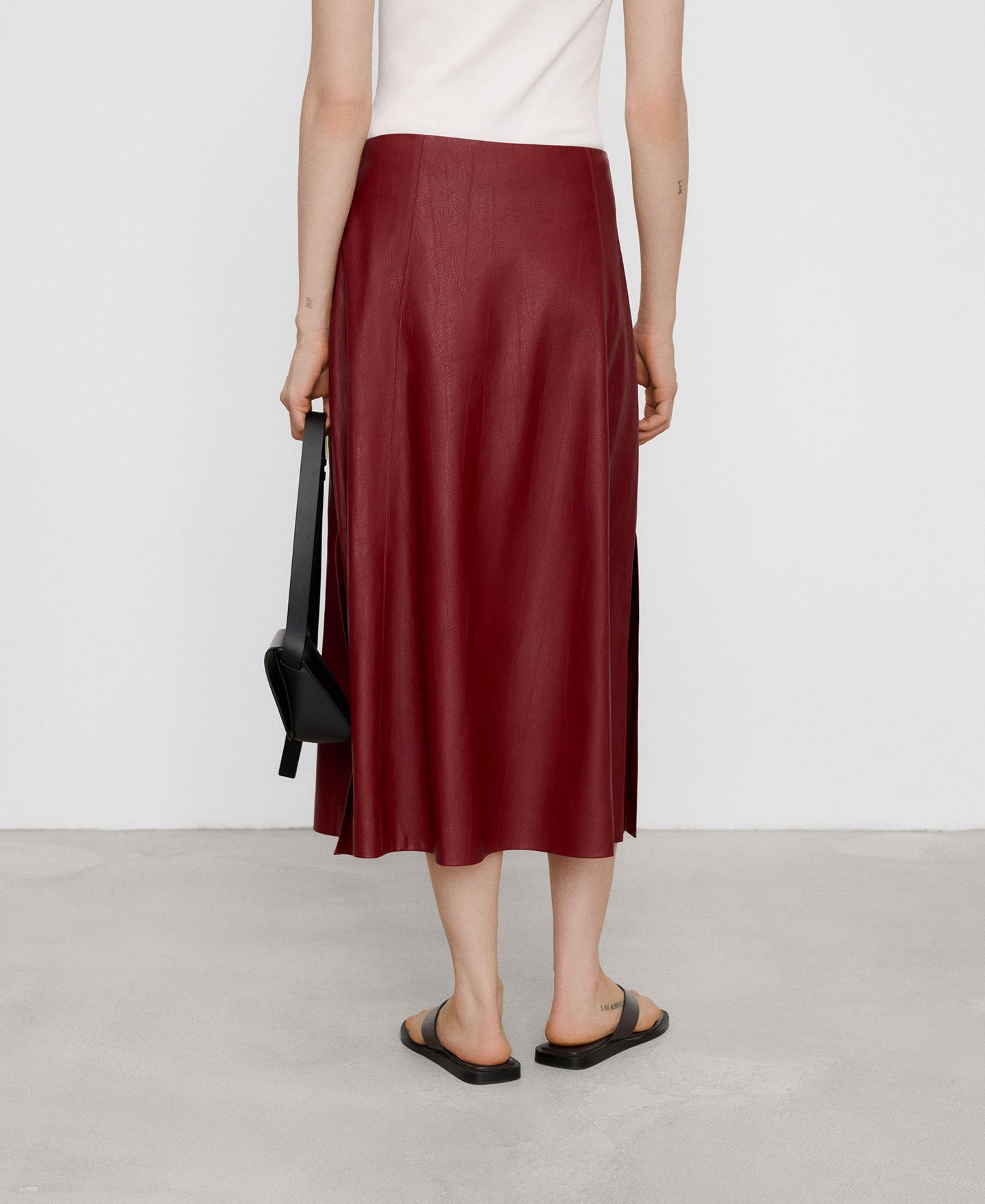 Saia Midi com Corte Evasé com Fecho Zip Oculto Vermelho-3