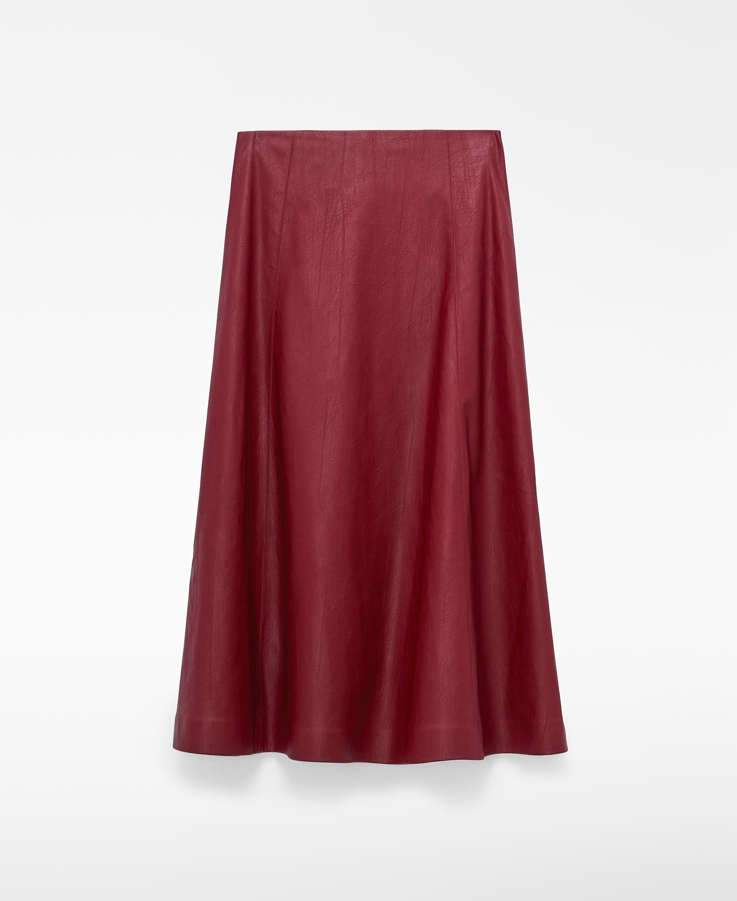 Saia Midi com Corte Evasé com Fecho Zip Oculto Vermelho-5