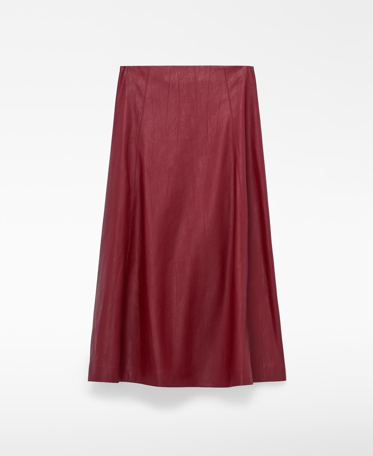 Saia Midi com Corte Evasé com Fecho Zip Oculto Vermelho-6