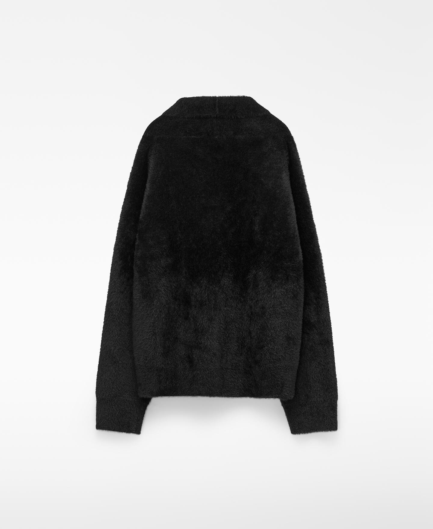 Cardigan Cruzado Efeito Pelo Preto-2